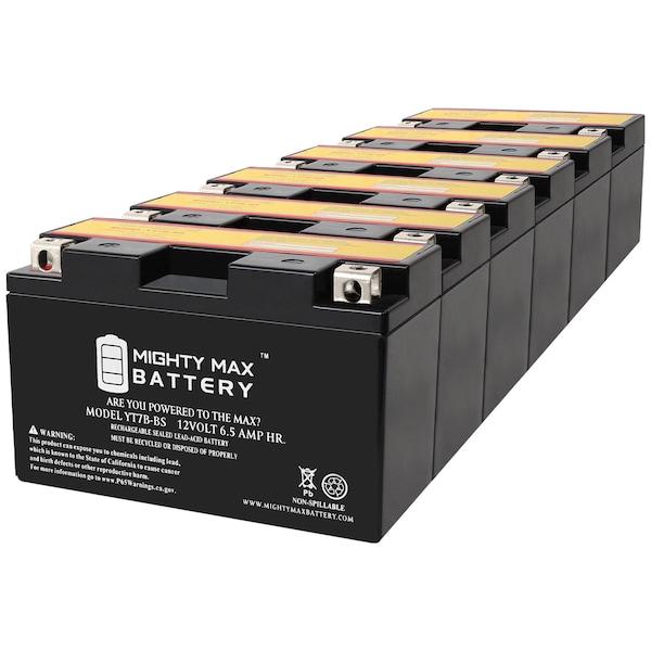 Mighty Max Battery YT7B-BS 12V 6.5AH Replacement Battery Compatible with MF Motorcycle - 6PK MAX3992449 - main